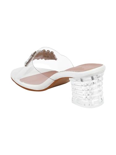 Image of TRYME Embellished Front Studded Buckle Block Heels Comfortable Transparent Party Kitten Heel for Womens & Girls