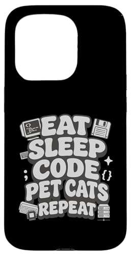 Eat Sleep Code Pet Cats Repeat Funny Programmer Cat Lover �X�}�z�P�[�X iPhone 15 Pro �p