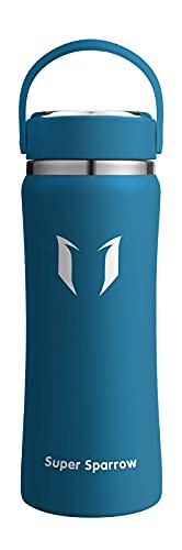 Super Sparrow Botella de Agua Acero Inoxidable - 500ml, Boca Ancha Termo, Sin BPA Free, Botellas Termica Reutilizable Frascos Térmicos para Niños & Adultos, Deporte, Oficina, Yoga, Ciclismo