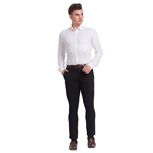 Image of Park Avenue Men's Cotton Blend Solid Pattern Slim Fit Narrow Collar Full Sleeve Formal Shirt