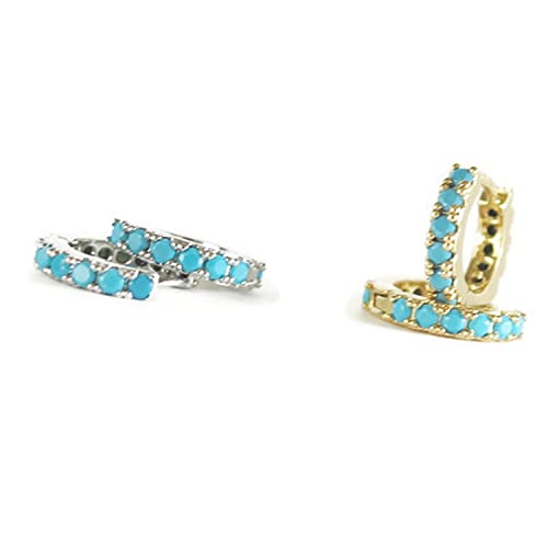 Real 18K Gold Plated Sterling Silver Small Turquoise Huggie Hoops Handcrafted In USA Ship Within 24 hours