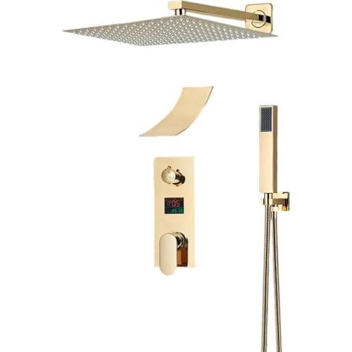 Système de douche de salle de bain or avec ciel de pluie cascade pour douche relaxante