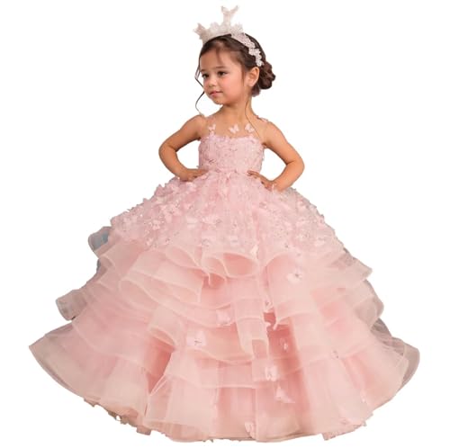 Flower Girl Dress Lace Butterfly Tulle Appliques Flower Girl Dresses Princess Pageant Dresses for Girls Ball Gown