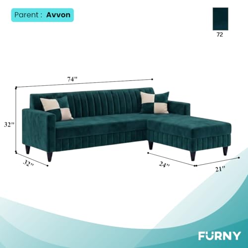 Image of FURNY Gracina 3 Seater Modular Fabric Sofa Set with Ottoman (Greenish Teal) Premium Velvet Finish | Durable Comfort | Ideal for Living Room