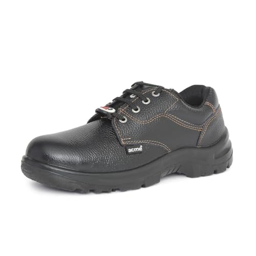 Image of ACME ATOM Safety Shoes Steel Toe - PU Sole - L.A - BT Leather (Black, UK Footwear Size System, Adult, Men, Numeric, Medium, 6)