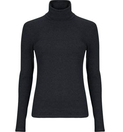 Image of Stylish Black Turtle Neck Cotton Solid Tshirt for Women