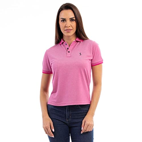 Camisa Polo Feminina em Viscose Manga Curta Conforto Casual (Pink+Azul, G)