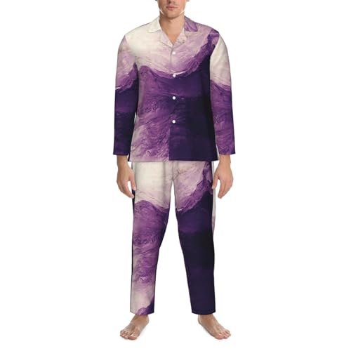 White And Purple Gradient Tie-Dye Mens Pajamas Set Button Down Sleepwear Set Long Sleeve Loungewear With Pockets