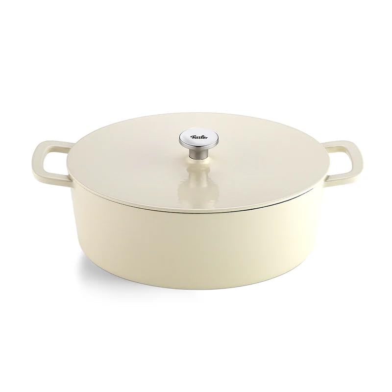 Fissler Moments Collection Gusseisen-Bräter, Elfenbeinweiß, Oval, 33 cm, Emailliert