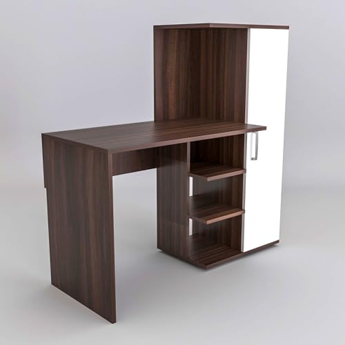 Image of Engineered Wood Office & Study Table for Study Room /Office /Work from Home || Engineered Wood Study Table || Freestanding || (White & Brown) |