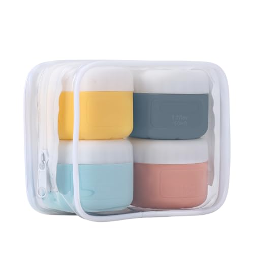 4 Pezzi Contenitori Cosmetici da Viaggio, 50 ml Barattoli in Silicone per Crema, Bottiglie Vuote di Vasetti di Lozione per il Viso, Vasetti Cosmetici Ricaricabili con Coperchi per Casa All'aperto