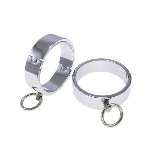 Hardcore Metal Cuffs - Lockable Punk Wristband, Simple Handcuffs with O Ring, A Pair4
