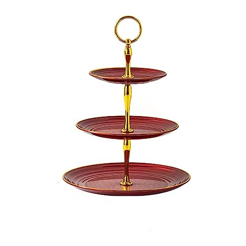 Supporto per cupcake a 3 livelli Wagoodter Supporto per cupcake da dessert in plastica per servire cupcake, frutta, cioccolatini e altro ancora (rosso Tondo)