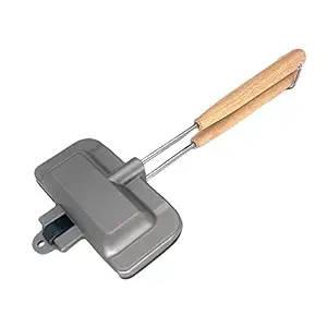 Morelian Camping Sandwich Baking Pan Double-Sided Sandwich Maker Non-Stick Aluminum Flip Grill Pan with Removable Handle for Breakfast Pancakes Toast Omelets