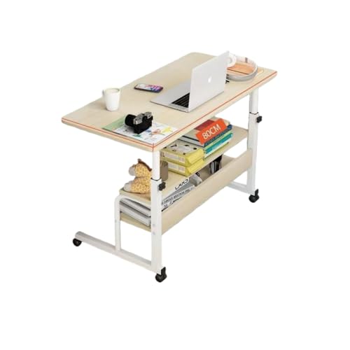 Tcrciuk パソコンデスク サイドテーブル キャスター ミニデスク 昇降式サイドテーブル ミニテーブル ソファーサイド 付き 高さ調節 多機能シンプル 付きデスク 介護用ベッドテーブル 木製 ベッド パソコン 仕事 怠惰な人の机 (ホワイト,60*40