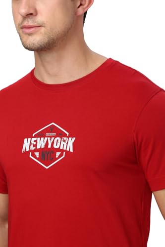 Image of Van Heusen Men Cotton Regular Fit Athleisure Graphic T-Shirt - Round Neck, Short Sleeve, Minimal Print