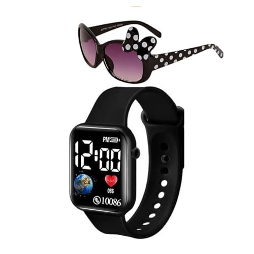 ALNA-TURA Black Watch and Sunglasses for Kids Girls,Digital LED W...