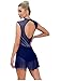 Winnrchan Lyrical Dance Costume for Women Rhinestone Figure Skating Dresses Sleeveless Ballet Dancewear Navy Blue Small
