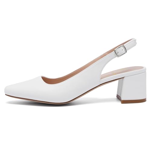 Image of Women's Low Chunky Slingback Heels Square Toe Block Dress Shoes Closed Toe Comfortable Wedding Office Work Pumps