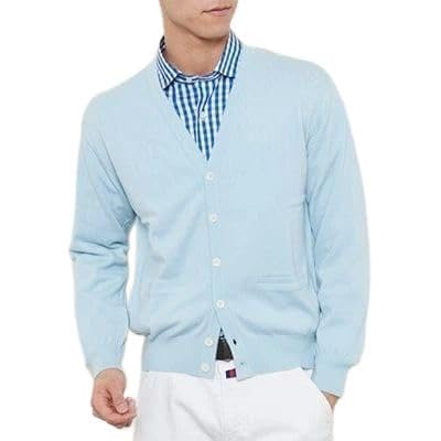 日本製 カシミヤ100% カーディガン サックス Lサイズ [2522]