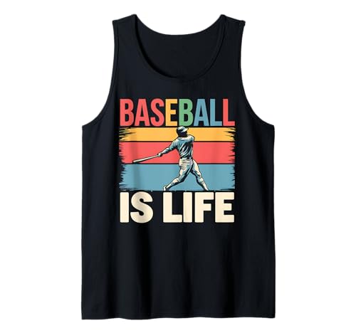 Baseball Is Life Retro Vintage Rayas Bateador Diseño Camiseta sin Mangas