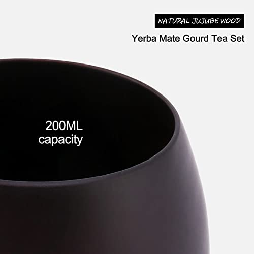 Nephit Juego de té de madera Yerba KüRbis Mate pintado a mano, natural, taza de agua mate, taza con paja, pincel de 200… - Imagen 8