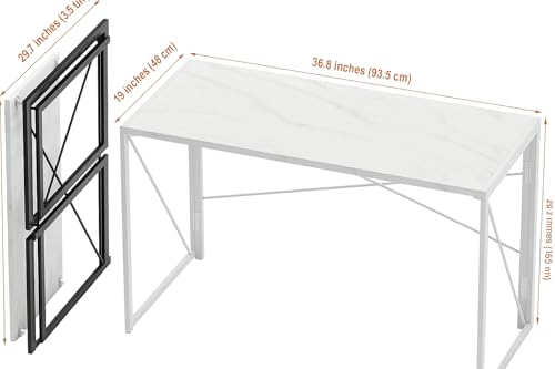 Image of STOREDGE Folding Study Desk | 8-Second Foldable Computer Table for Home & Office | Space-Saving Work from Home Desk | Strong Metal Frame & Wood Brak Top | 37 inch x 19 inch /50 KGs Capacity (White Marble)