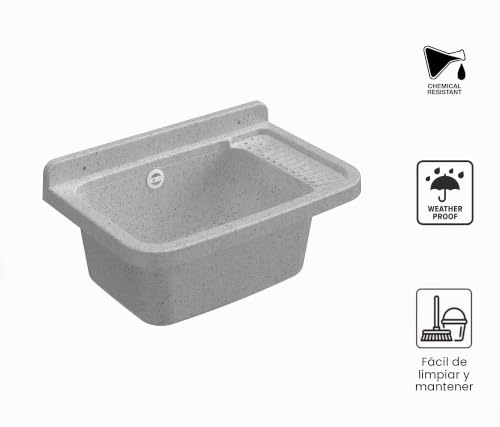 Miniatura 5 de Adventa: Bañera De Resina De Polipropileno, Fijación A La Pared, Con Sifón Y Desagüe, Resistente A Los Ácidos De Uso Común, Lavadero, Garaje, Exterior