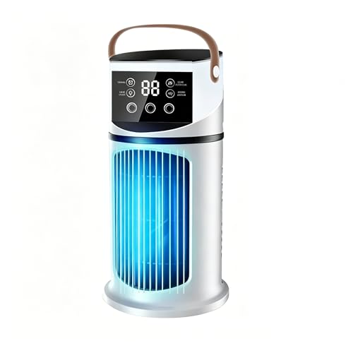 4 En 1 27cm Aire Acondicionado Móvil Sin Vacuación, Mini Aire Acondicionado, Aire Acondicionado Móvil Silencioso, Boquilla de 3 Agujeros, 9 Velocidades De Viento, Lámpara Led Multicolor, Recargable