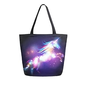 Galaxy Unicorn Canvas Tote Bag Large Women Casual Shoulder Bag Handbag Galaxy Unicorn Reusable Multipurpose Heavy Duty Shopping Grocery Cotton Bag for Outdoors