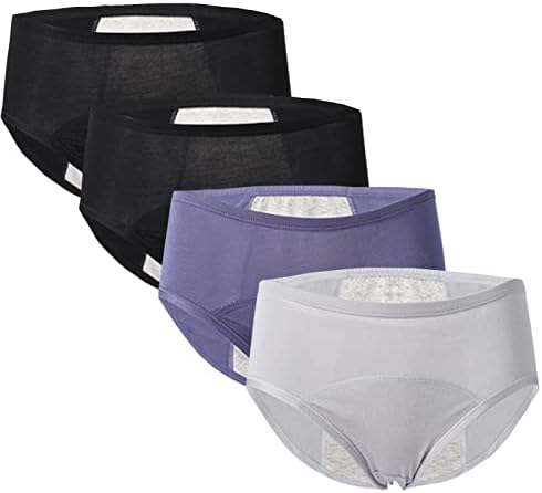 4 Packs Women Period Panties Teens Menstrual Leak Proof Underwear First Period Starter Sanitary Shorts Girls (Black+Blue+Black+Gray 4 Packs, X-Large)