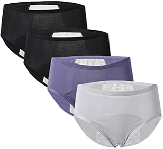 4 Packs Teen Period Panties Girls Menstrual Heavy Flow Leak Proof Hipster Underwear Bamboo Viscose Fiber Briefs (Black+Blue+Black+Gray 4 Packs, XS/XXSmall(2-4))