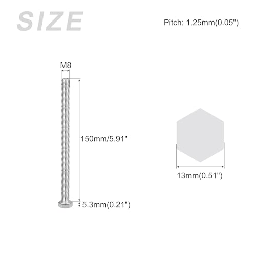Image of METALLIXITY Hex Bolts (M8-1.25x150mm) 5Pcs, 304 Stainless Steel Coarse Fully Threaded Hex Head Screw Bolt Machine Screws - for Furniture Repair, Silver