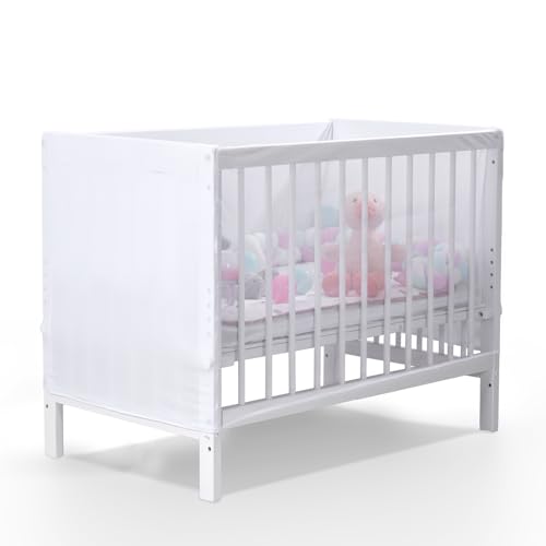 Image of YMRZED Breathable Mesh Cover - Breathable Mesh Liner for Full-Size Cribs Portable Stretchy Crib Bumper Cover Indoor Children's Sleep Safety Cover (51"x 27"x 23"H,White)