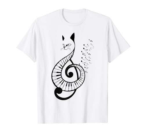 Cara de gato Notas musicales Hojas Pianista Música Pianista Camiseta