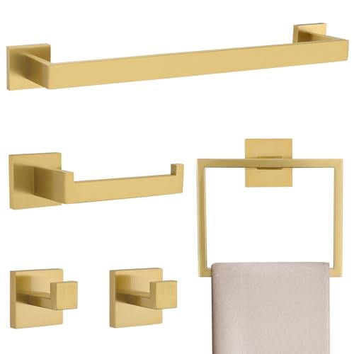 Brushed Gold 5 Pieces Bathroom Hardware Accessories Set Towel Bar Set Towel Holder&Racks Set for...