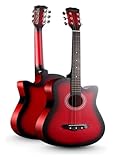 Akustikgitarren-Set For Anfänger, Cutaway Wood Acustica Guitarra, Grundkurs-Tutorial For Folk-Gitarreninstrumente, Gigbag Und Anderes Zubehör(C,38 inches)