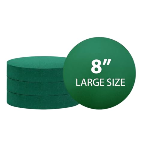 Pack of 4 FLOFARE Round Floral Foam Blocks for Fresh and Artificial Flowers Each (8 X 1.4) Dry & Wet Green Flower Foam for Flower Arrangements and Florist Supplies