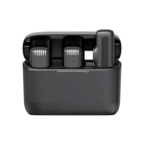 Microfone de Lapela Duplo Sem Fio USB-C com Estojo de Carregamento Compatível com iPhone 15 e Androi