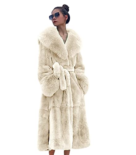 Kuteng Manteaux en Fausse Fourrure pour Femmes, Long Chaud, Vêtements Extérieurs Amples et Décontractés, Beige, XL