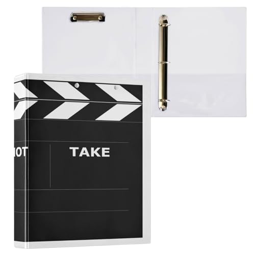 YETTASBIN Movie Clapboard 3 Round Ring Binders with 3 Interior PVC Clear Pockets, Waterproof Durable Basic Binders with Anti-Slip Metal Clip, Versatile Binders Holds 200 Sheets, 1 Pack