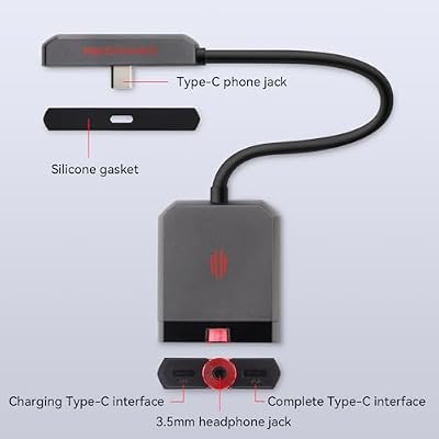 Nubia RedMagic USB C to 3.5mm 1/8 Inch Headphone and Charger Adapter, Dual USB C to Aux Audio Jack with PD Fast Charging Dongle Cable Cord for iPhone 17/16/15, Galaxy S25/S24/S23, Google Pixel 10/9