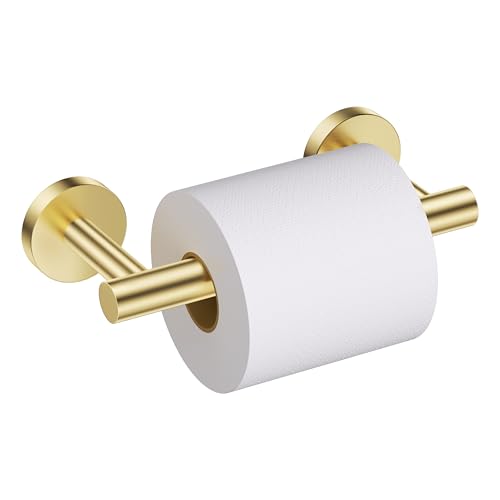 Brushed Gold Toilet Paper Holder Wall Mount, Double Base Large Toilet Paper Roll Holder Stainless Steel Bathroom Hardware Accessories, Commercial Toilet Paper Dispenser