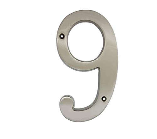 Image of QCAA Traditional Heavy Solid Brass House Number 9, 4", Matte Nickel, 1 Pack, Made in Taiwan