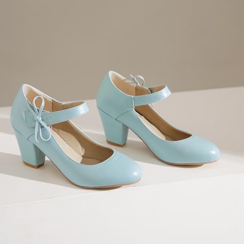 Women's Bow Mary Jane Dress Pumps Shoes Chunky Block High Heels Round Toe Elegant Wedding Party Shoes3