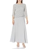 Für besondere Anlässe J Kara Damen 3/4 Sleeve Geo Design Long Beaded Gown Kleid für besondere Anlässe, Silber/Silber, 36