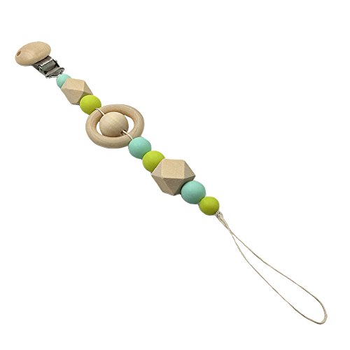 Inchant Titular madera Chupete clip infantil, no tóxico correa de la cadena del pezón para bebé unisex, Cuentas de la dentición del clip de madera Mordedor regalo para bebé