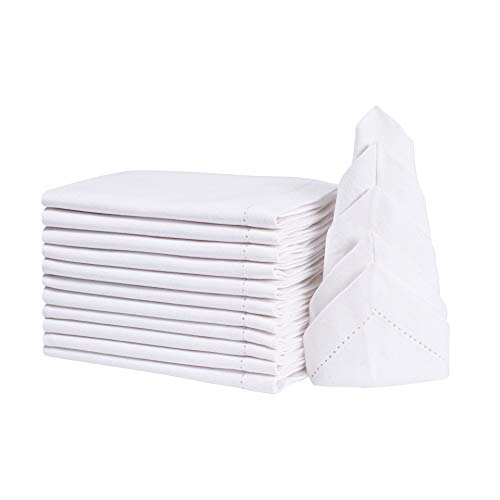Goroly Home Decorative Cloth Dinner Napkins with Hemstitched, Wedding, Cocktail & Party Napkins, Mitered Corners, Machine Washable, 12 Elegant Table Napkins for Special Occasions - 18x18 Inch White