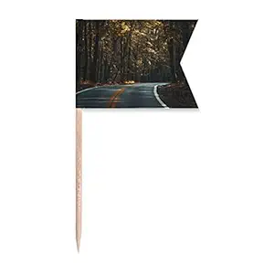 Road Grass Forest Autumn Travel Dark Toothpick Flags Labeling Marking for Party Cake Food Cheeseplate