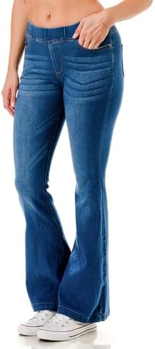 Flare Jeans for Women Ladies Elastic Pull-On Skinny Flared Bootcut Denim Jeggings